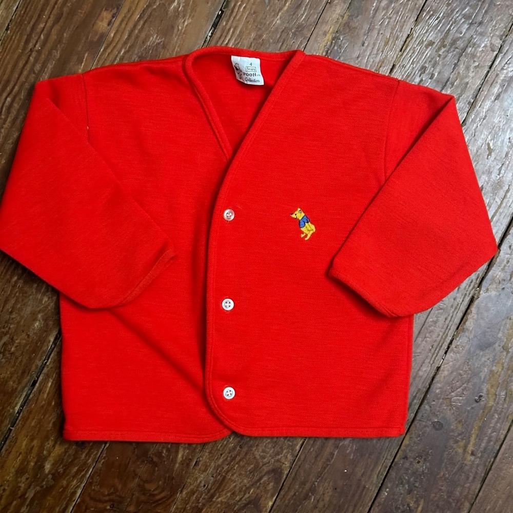 Vintage Sears Pooh Collection Red Cardigan Disney Winnie the Pooh Kids Size 4
